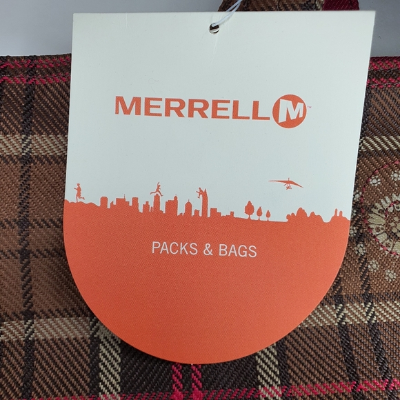 Merrell Large Tote Bag Plaid Brown Reversible tote bag NWT - Picture 10 of 11